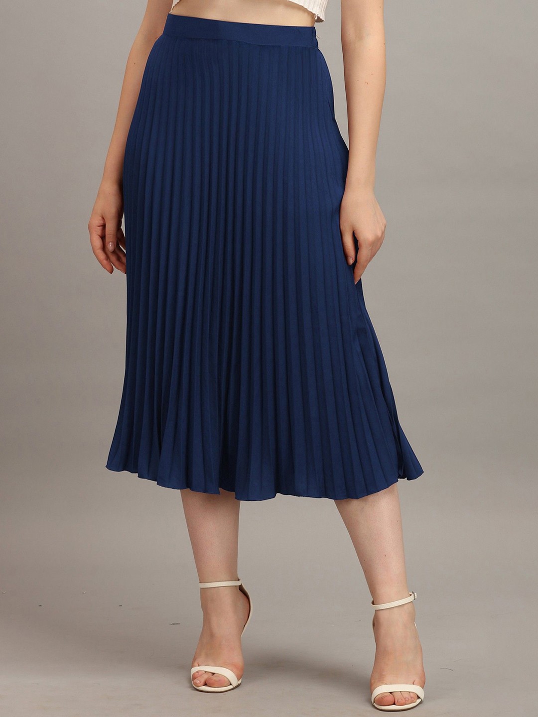 

Vastani Enterprise Women Flared Pleated Midi Skirt, Blue