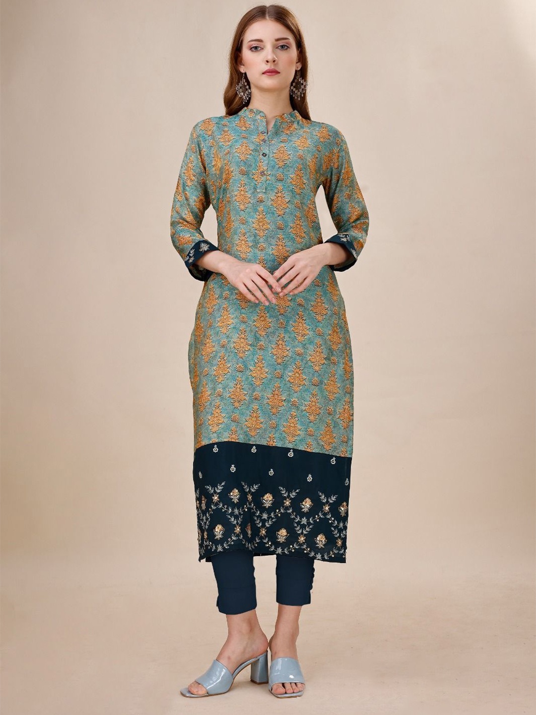 

JIVORA Women Floral Printed Straight Kurta, Blue