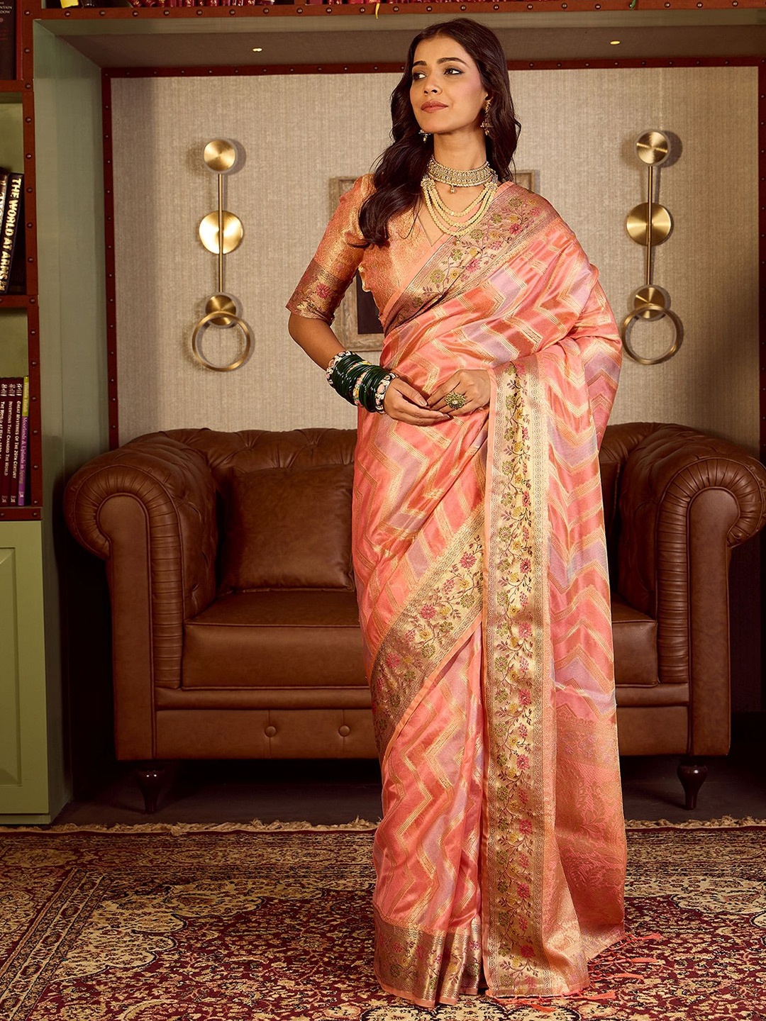 

Dori Woven Design Zari Banarasi Saree, Pink