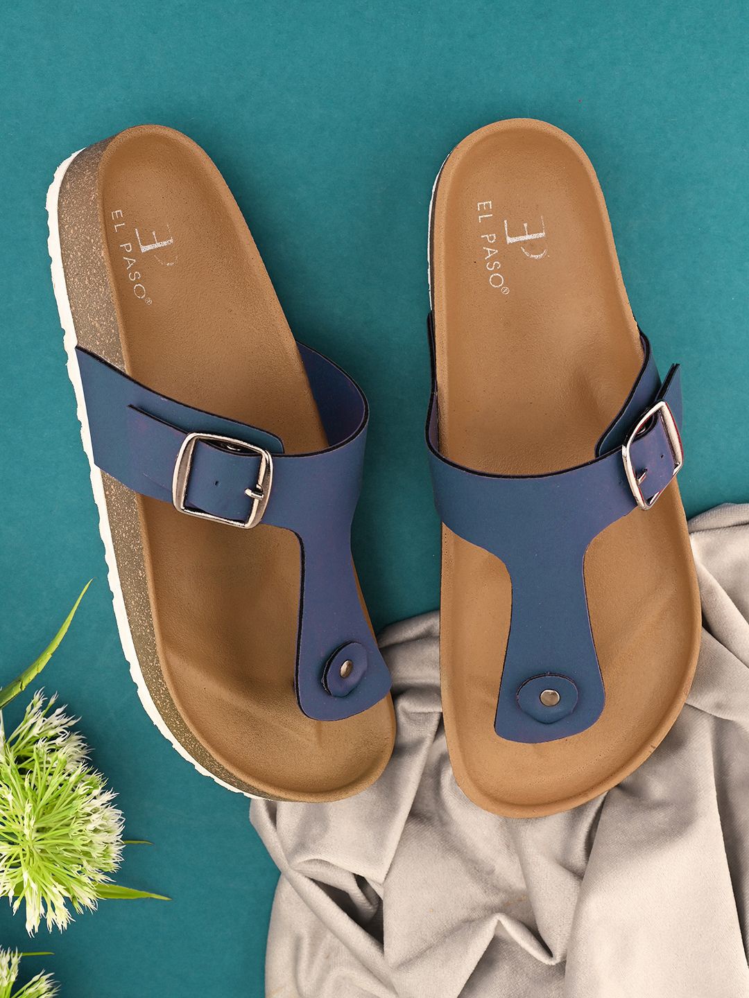

El Paso Women One Toe Flats with Buckles, Blue