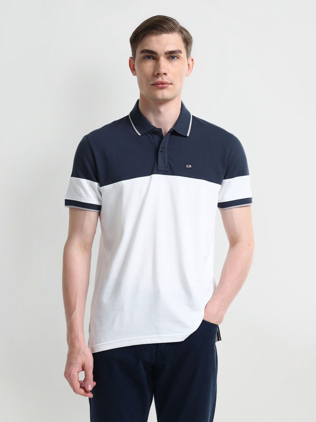 

Arrow Sport Men Colourblocked Polo Collar Cotton T-shirt, Blue