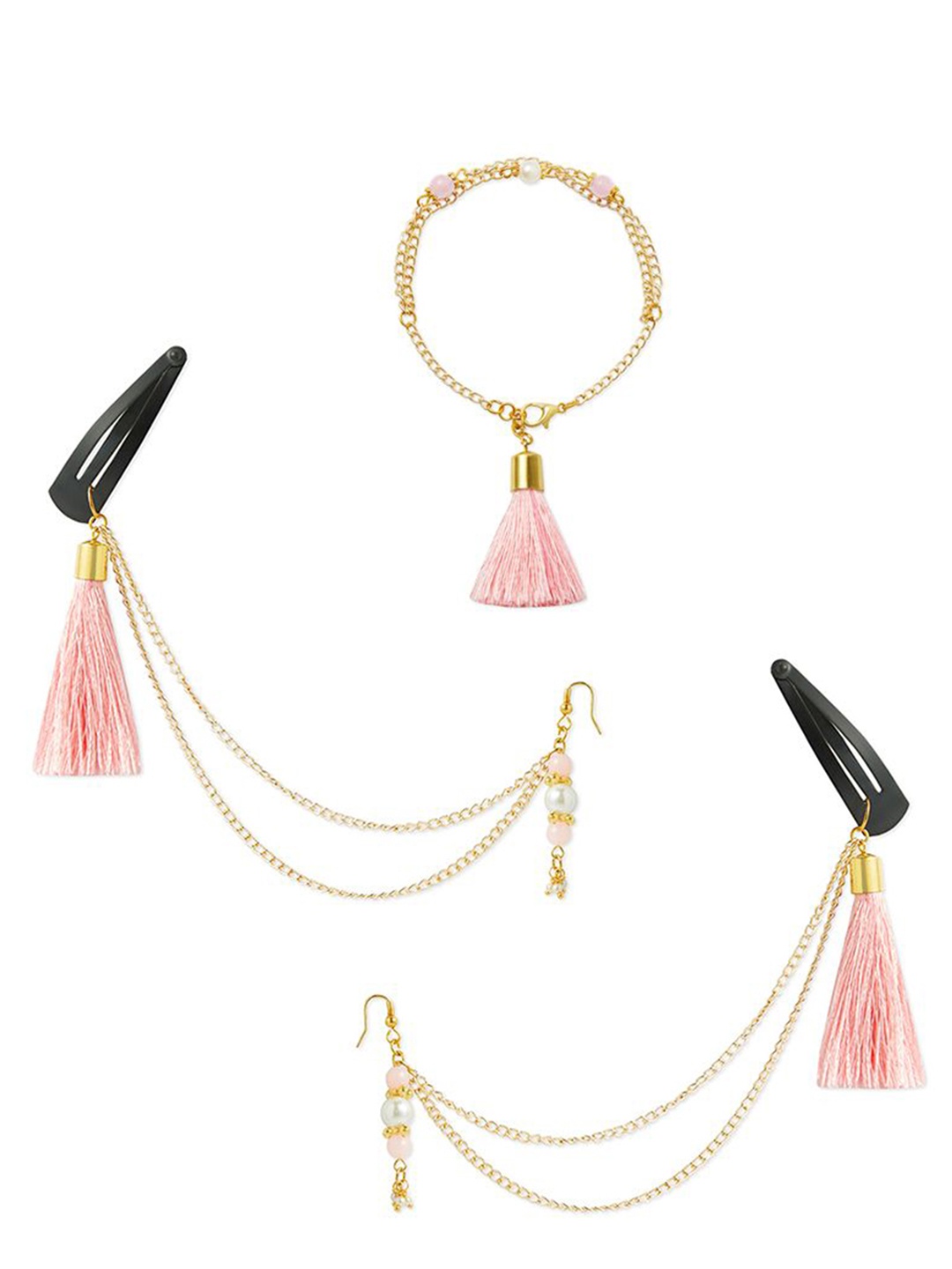 

RIBBON CANDY Beaded Tasselled Jewellery Set, Pink