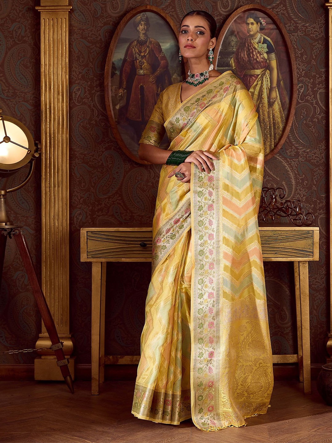 

Dori Woven Design Zari Banarasi Saree, Yellow