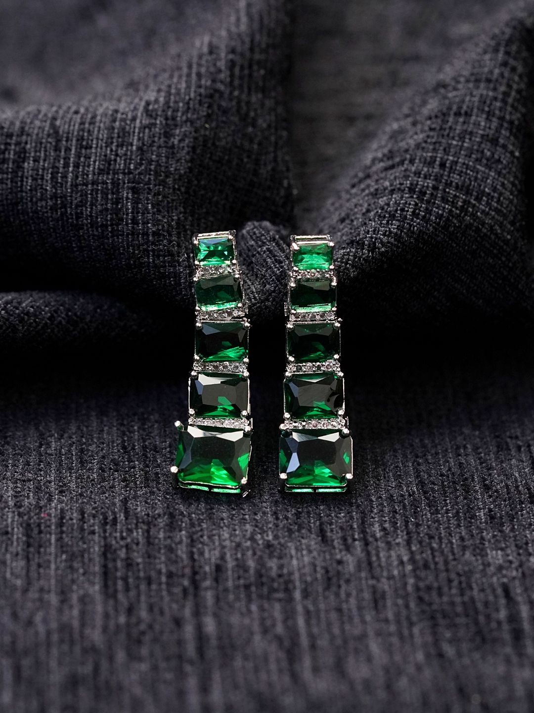 

Zoey Rhodium-Plated American Diamond Contemporary Drop Earrings, Green