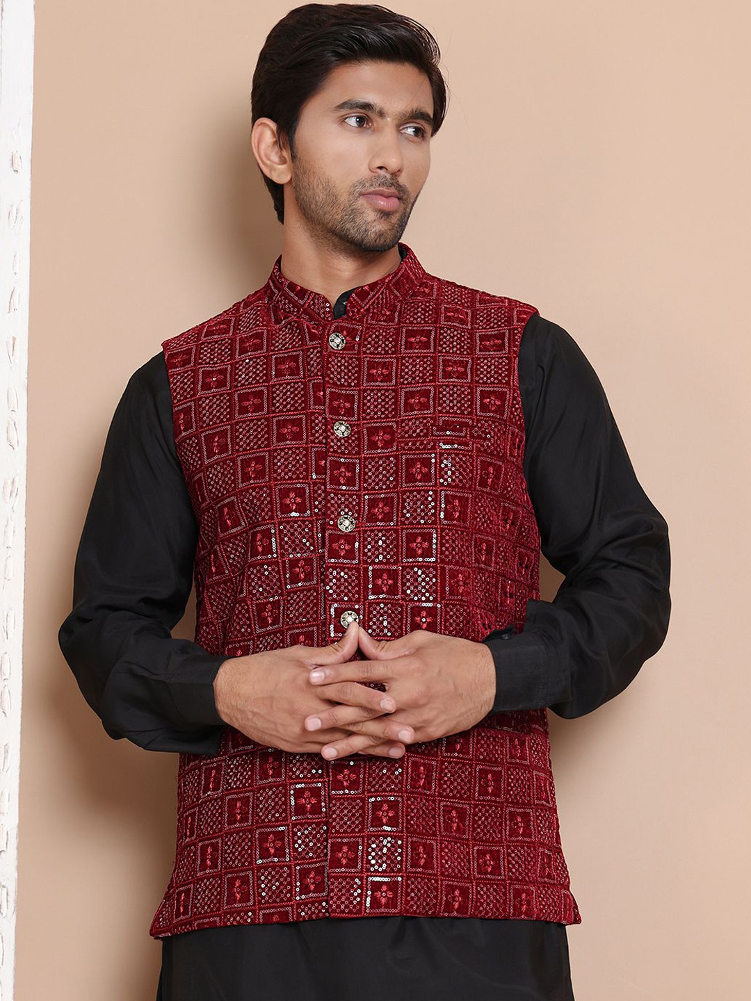 

Anouk Embroidered Nehru Jacket, Maroon