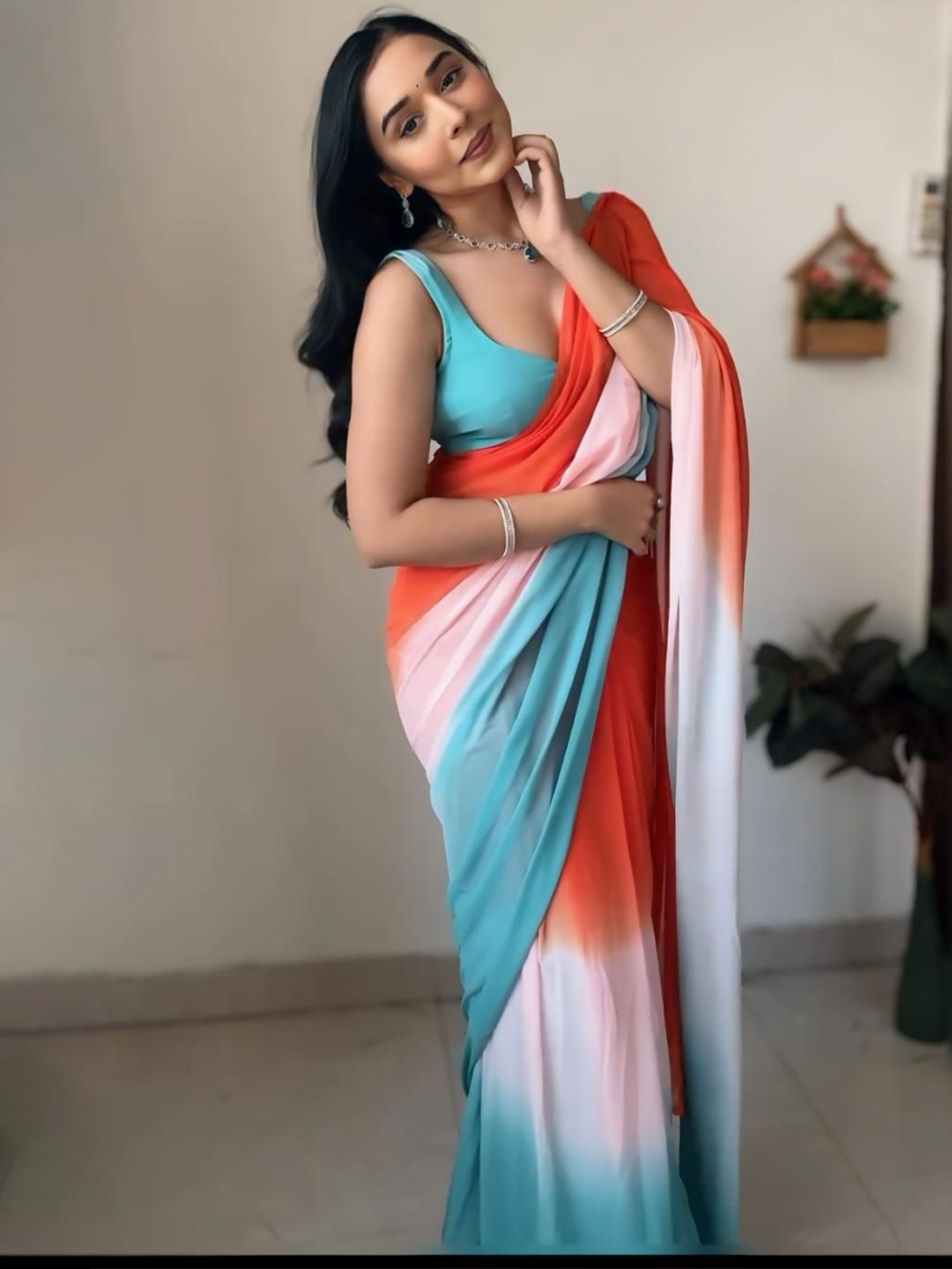 

STAVA CREATION Ombre Dyed Saree With Blouse Piece, Orange