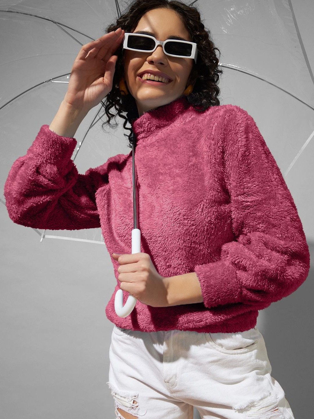 

The Dry State Women Solid High Neck Pullover Sweatshirt, Rose
