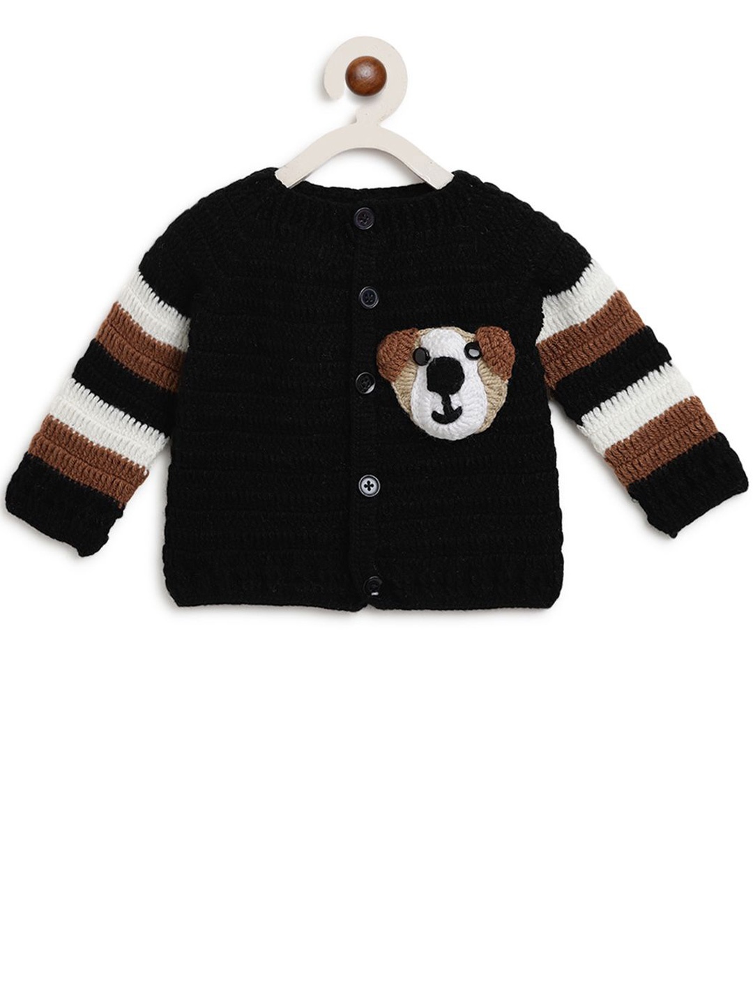 

CHUTPUT Unisex Kids Embroidered Woollen Cardigan, Brown