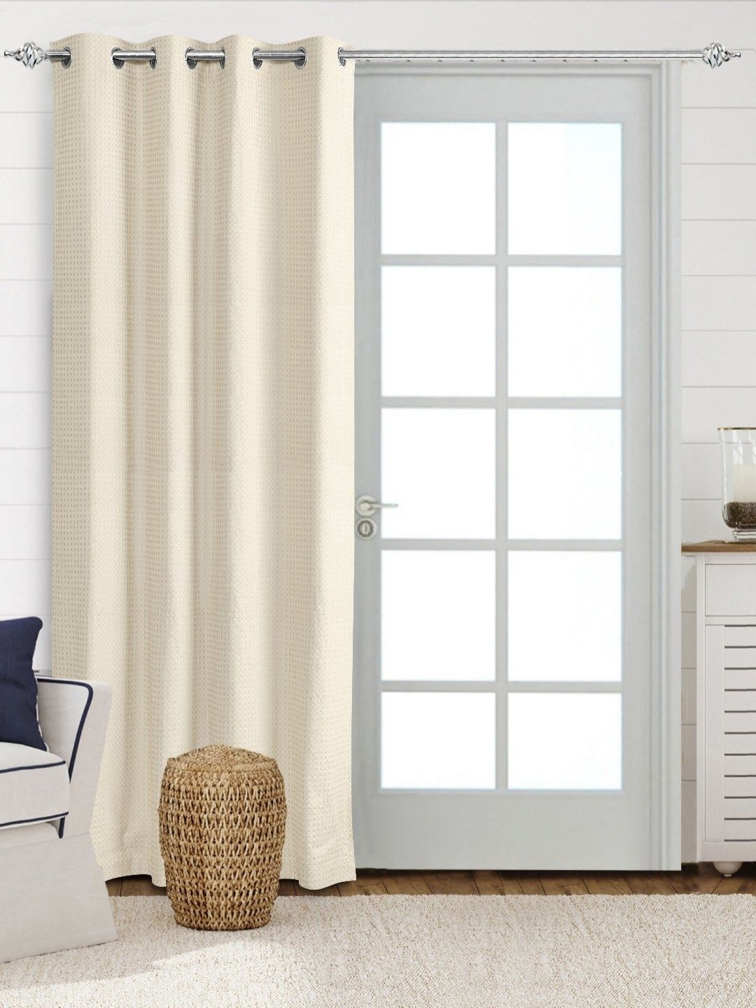 

Saral Home White Geometric Room Darkening Cotton Long Door Curtain