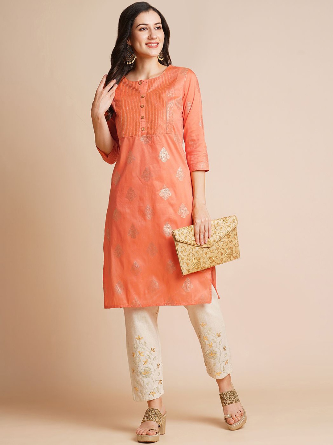 

RATAN Women Floral Printed Floral Kurta, Orange
