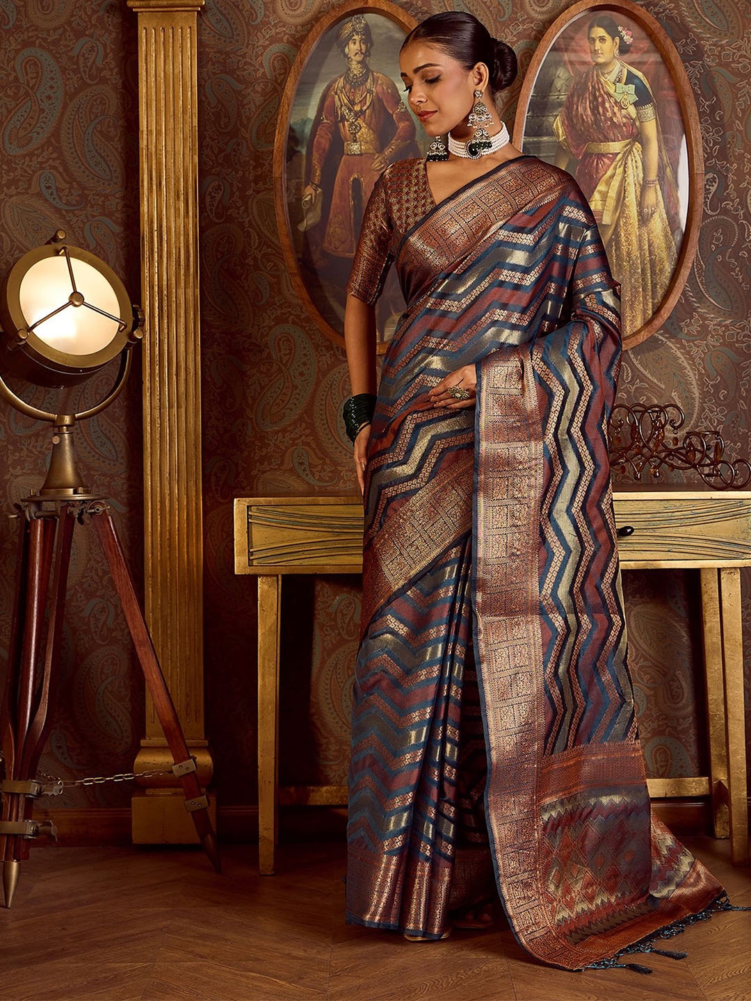 

Dori Woven Design Organza Zari Banarasi Saree, Blue