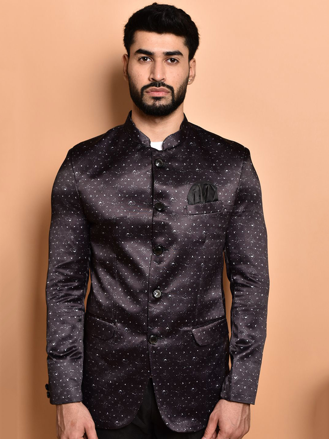 

PRINTCULTR Printed Bandhgala Casual Blazer, Black