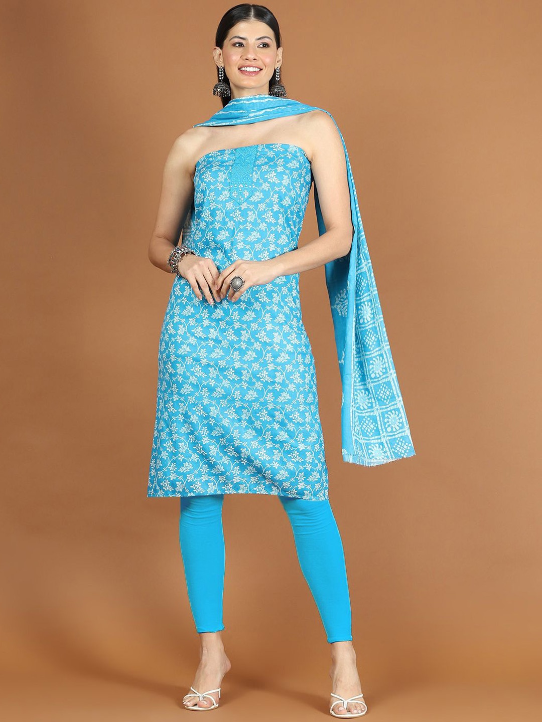 

Meena Bazaar Printed Unstitched Dress Material, Blue