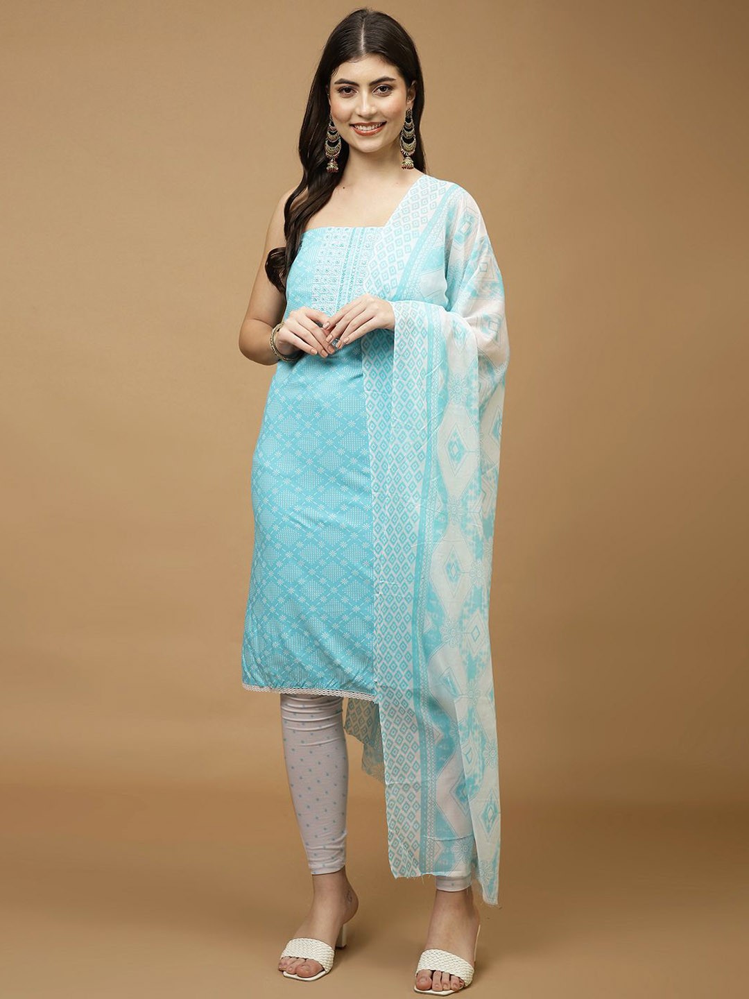 

Meena Bazaar Printed Unstitched Dress Material, Blue