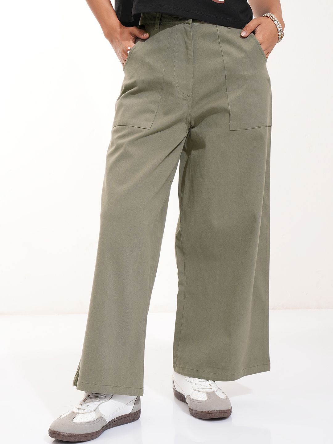 

Street By Tokyo Talkies Women Flared Trousers, Olive