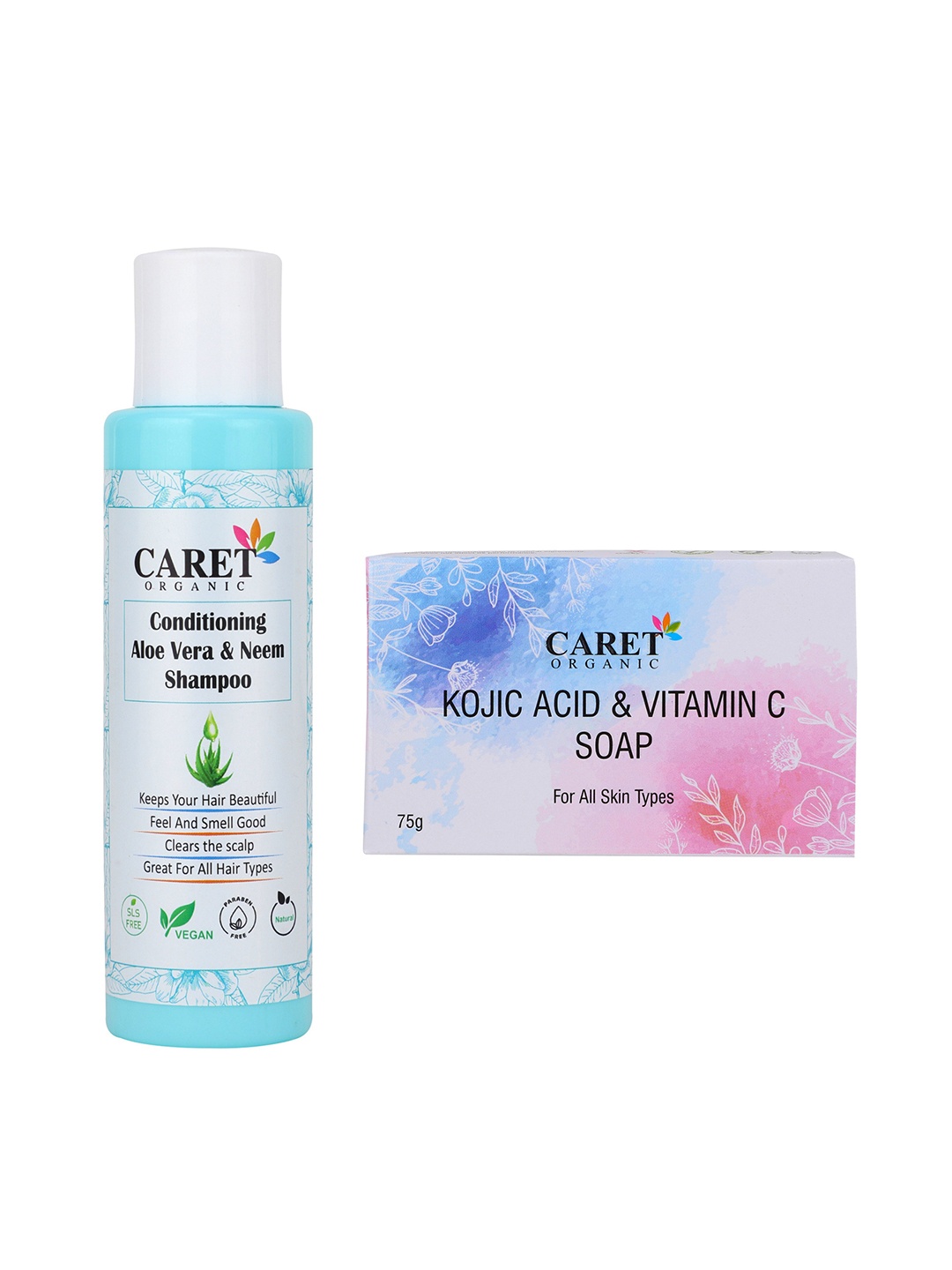 

CARET ORGANIC Aloe vera & Neem Shampoo- 100 ml & Kojic Acid Vitamin C Soap Combo - 75 g, White