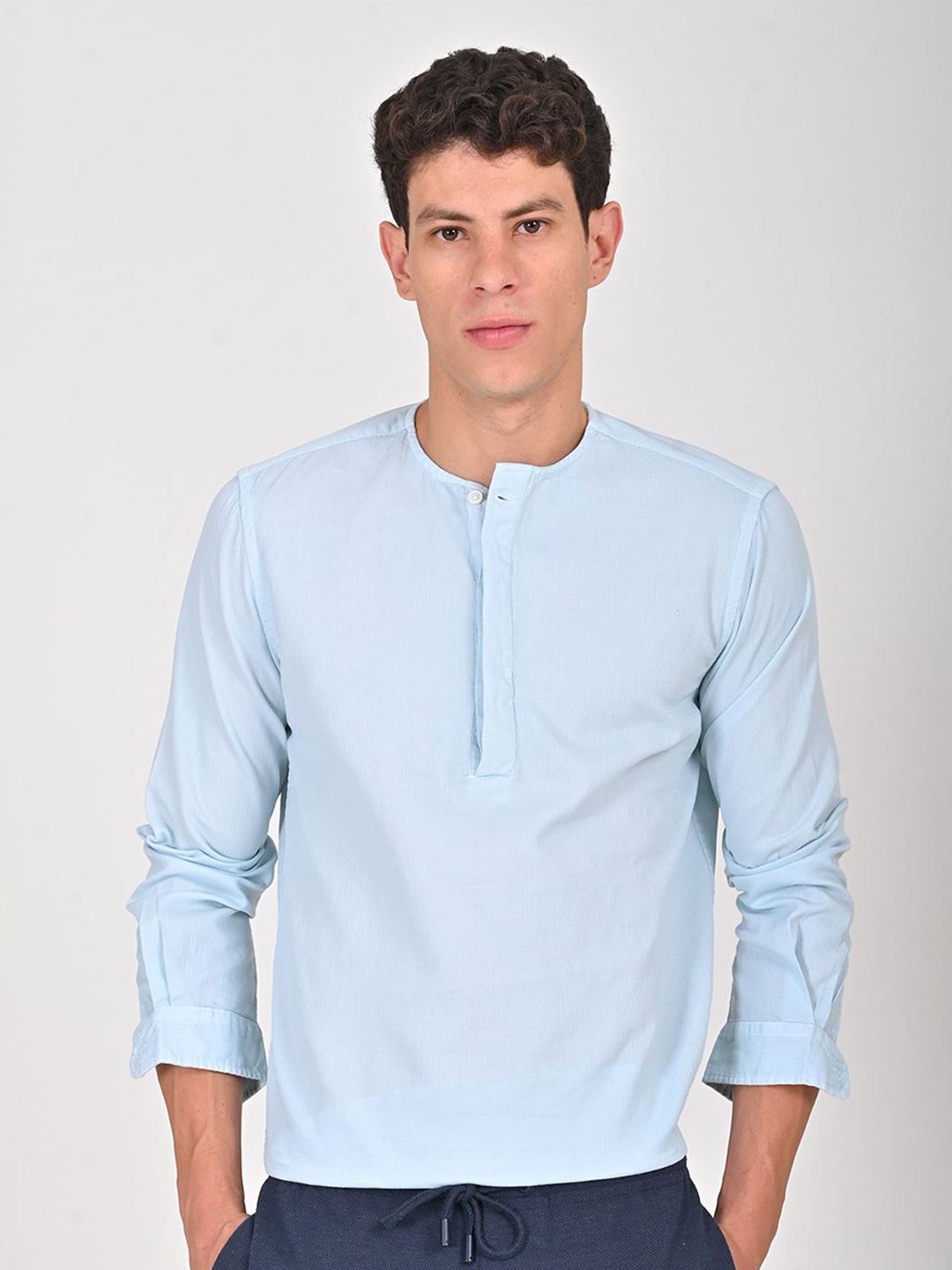 

POE Men Smart Slim Fit Opaque Casual Shirt, Blue