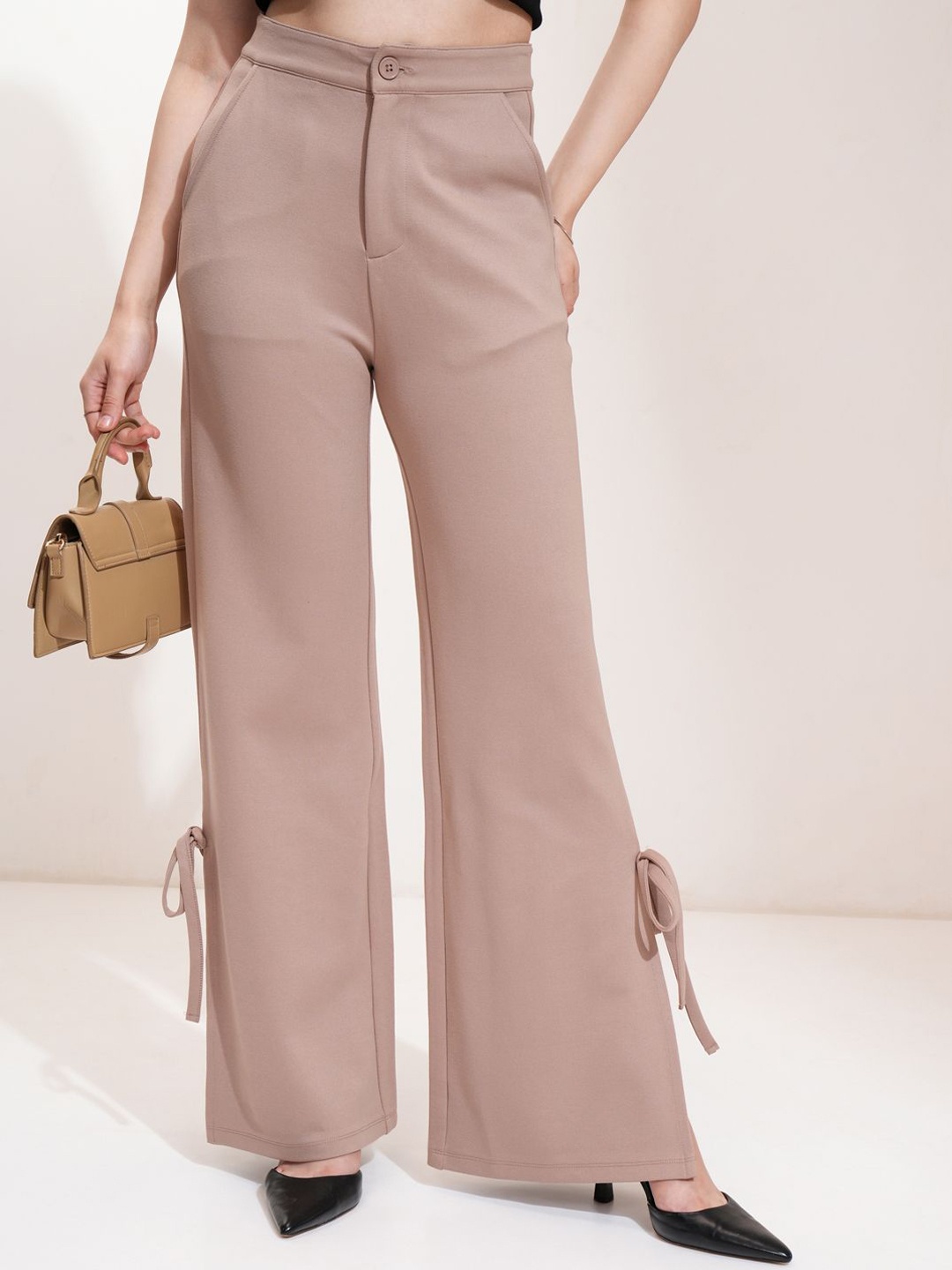 

CHIC BY TOKYO TALKIES Women Flared Trousers, Taupe