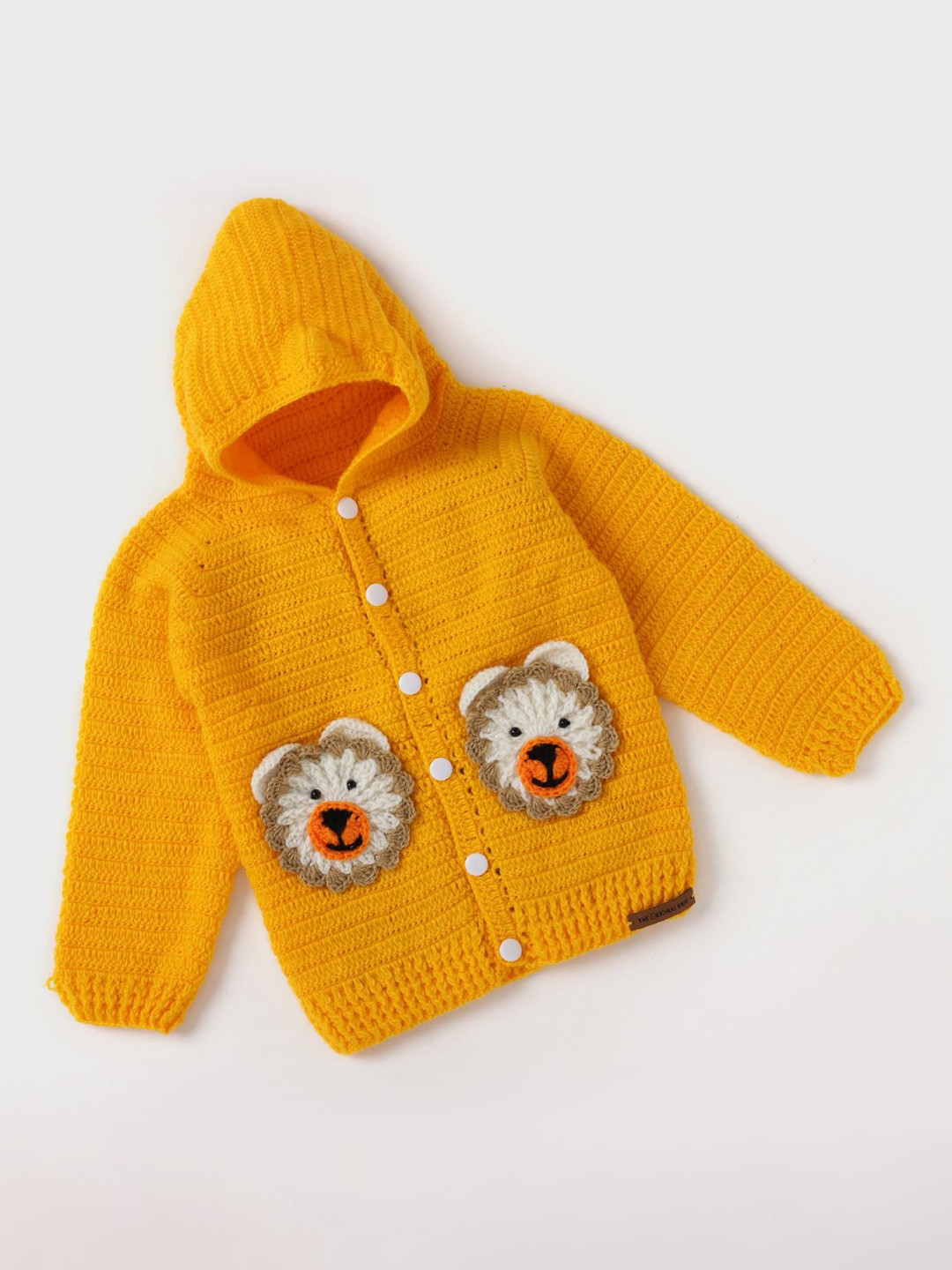 

The Original Knit Kids Self Design Embroidered Wool Hooded Cardigan, Yellow