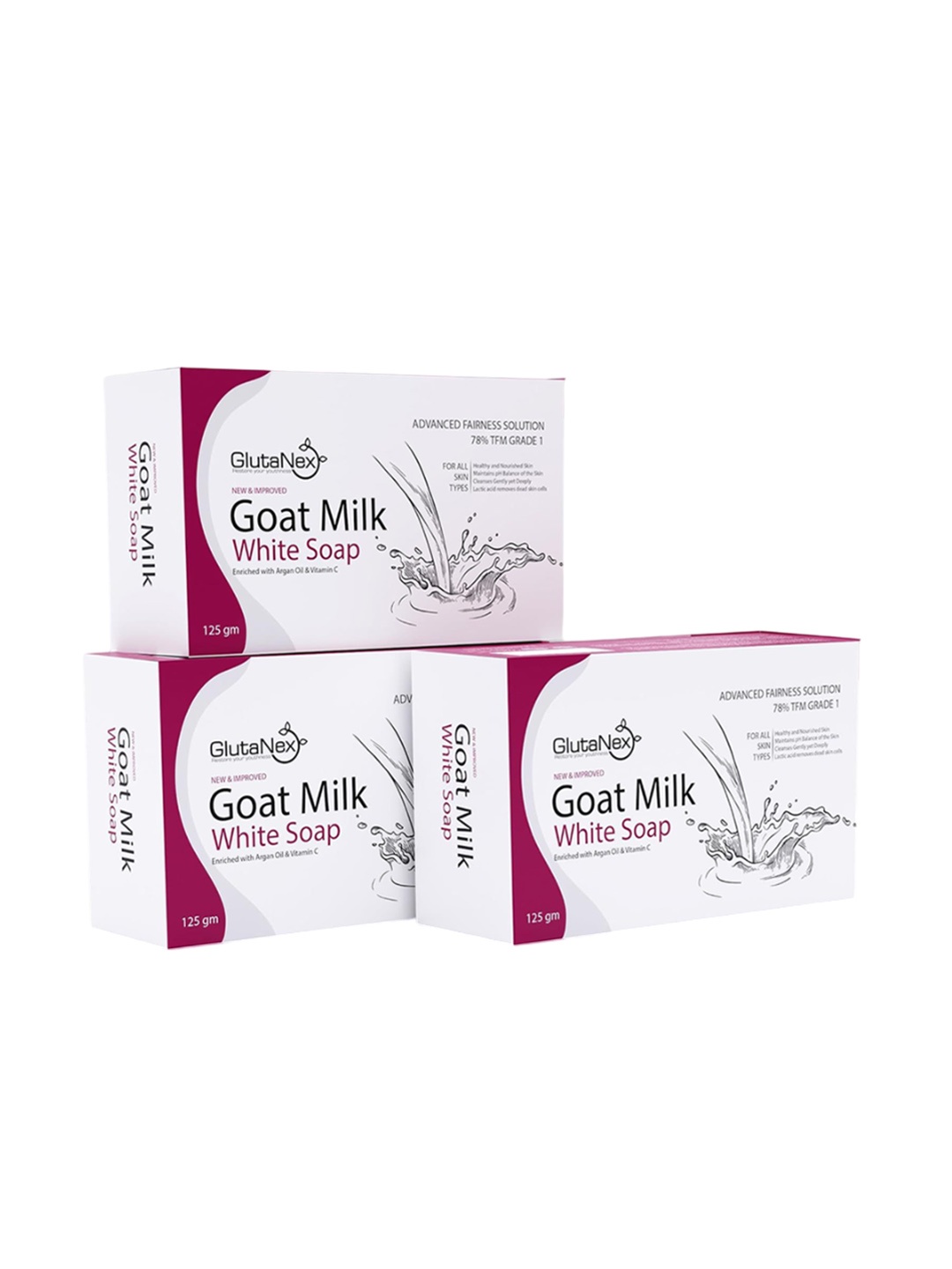 

GLUTANEX Set Of 3 Goat Milk Soaps - 125 g Each, White