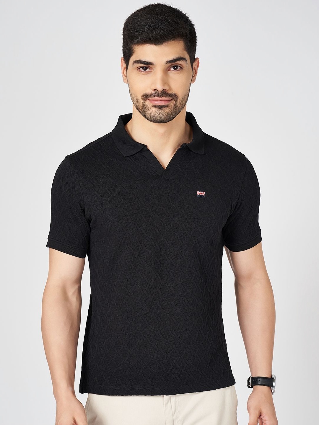 

BYFORD by Pantaloons Men Solid Polo Collar Cotton Slim Fit T-shirt, Black