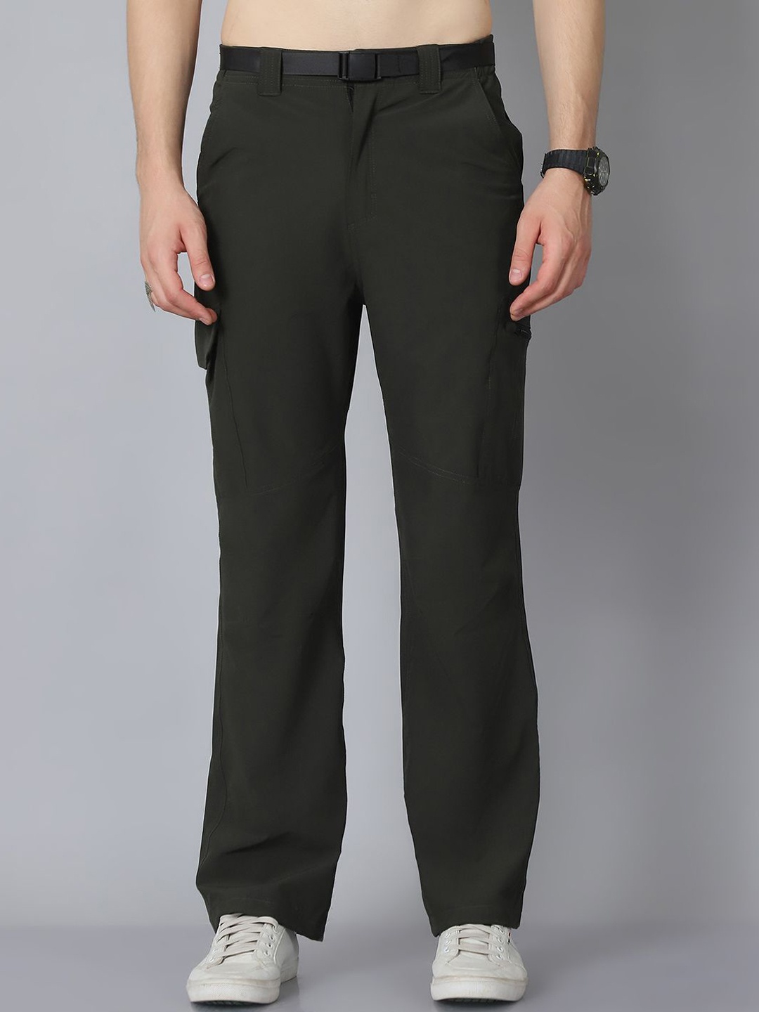 

HOUSE OF VEDAS Men Comfort Easy Wash Cargos Trousers, Olive