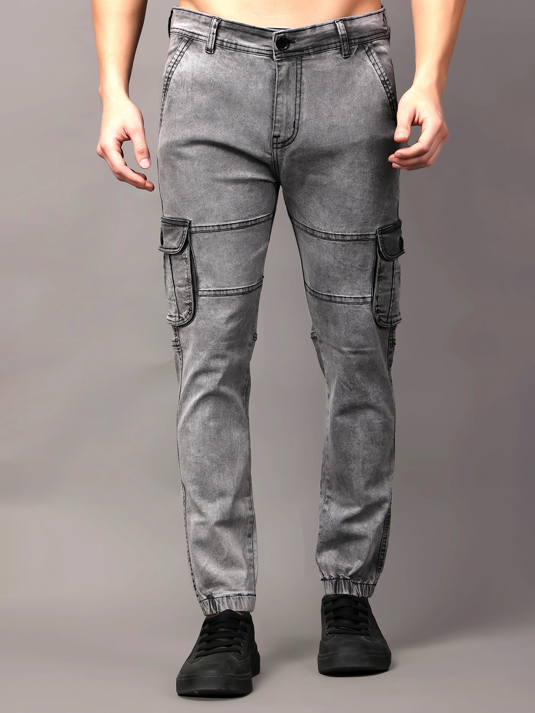 

ZAYSH Men Jogger Fit Cotton Mid-Rise Jeans, Grey