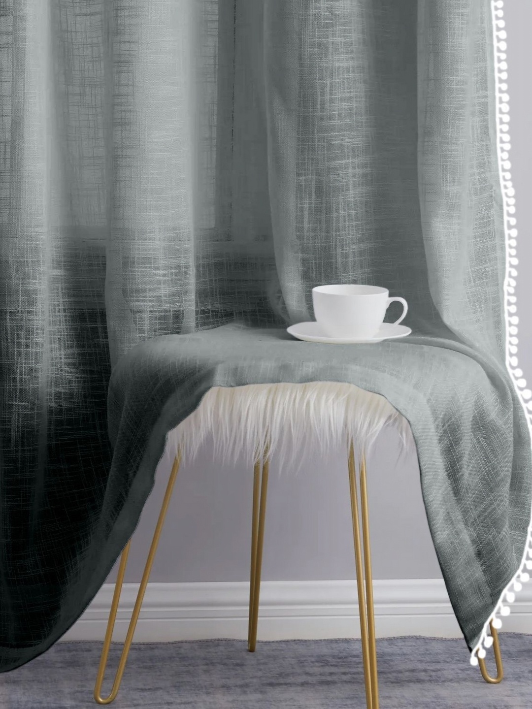 

THE LINEN COMPANY Grey 2 Pieces Sheer Cotton Linen Window Curtain