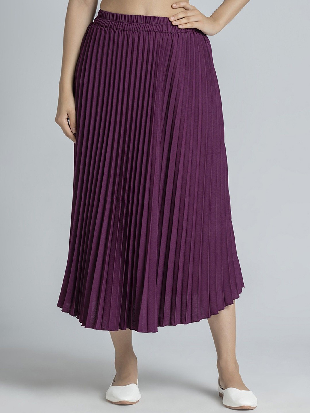 

Vastani Enterprise Women Flared Pleated Midi Skirt, Magenta