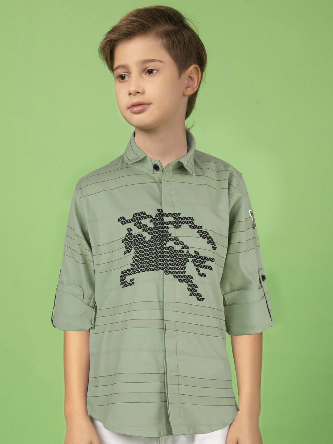 

MashUp Boys Classic Opaque Printed Casual Shirt, Green