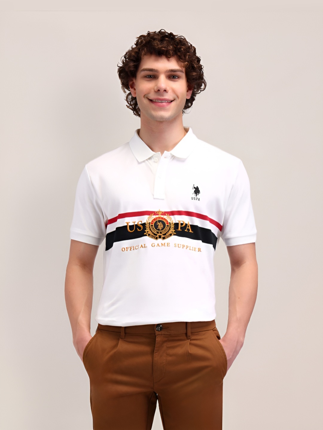 

U.S. Polo Assn. Men Brand Logo Printed Polo Collar T-shirt, White