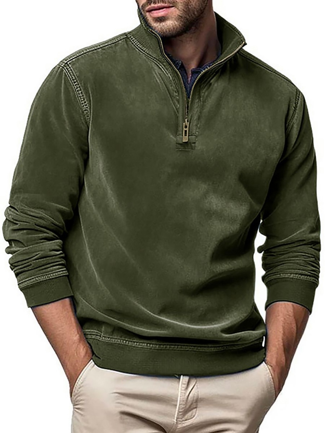

StyleCast x Revolte Men Solid High Neck T-shirt, Green