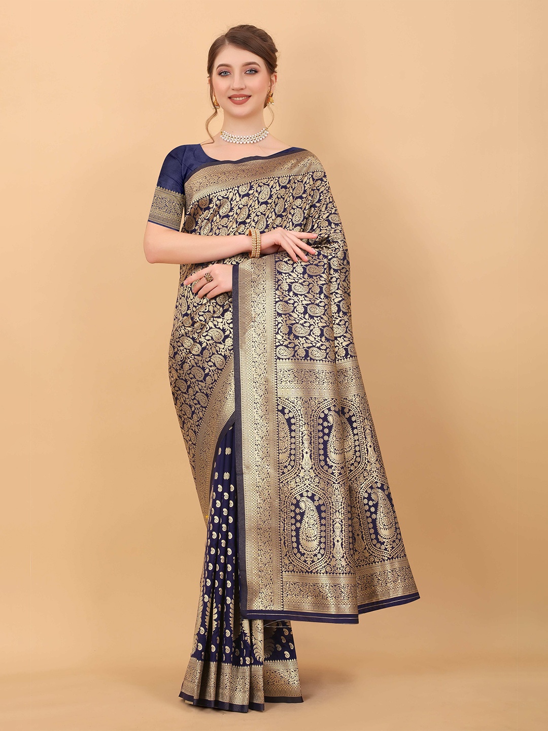 

Zeekha Woven Design Zari Pure Silk Kanjeevaram Saree, Blue