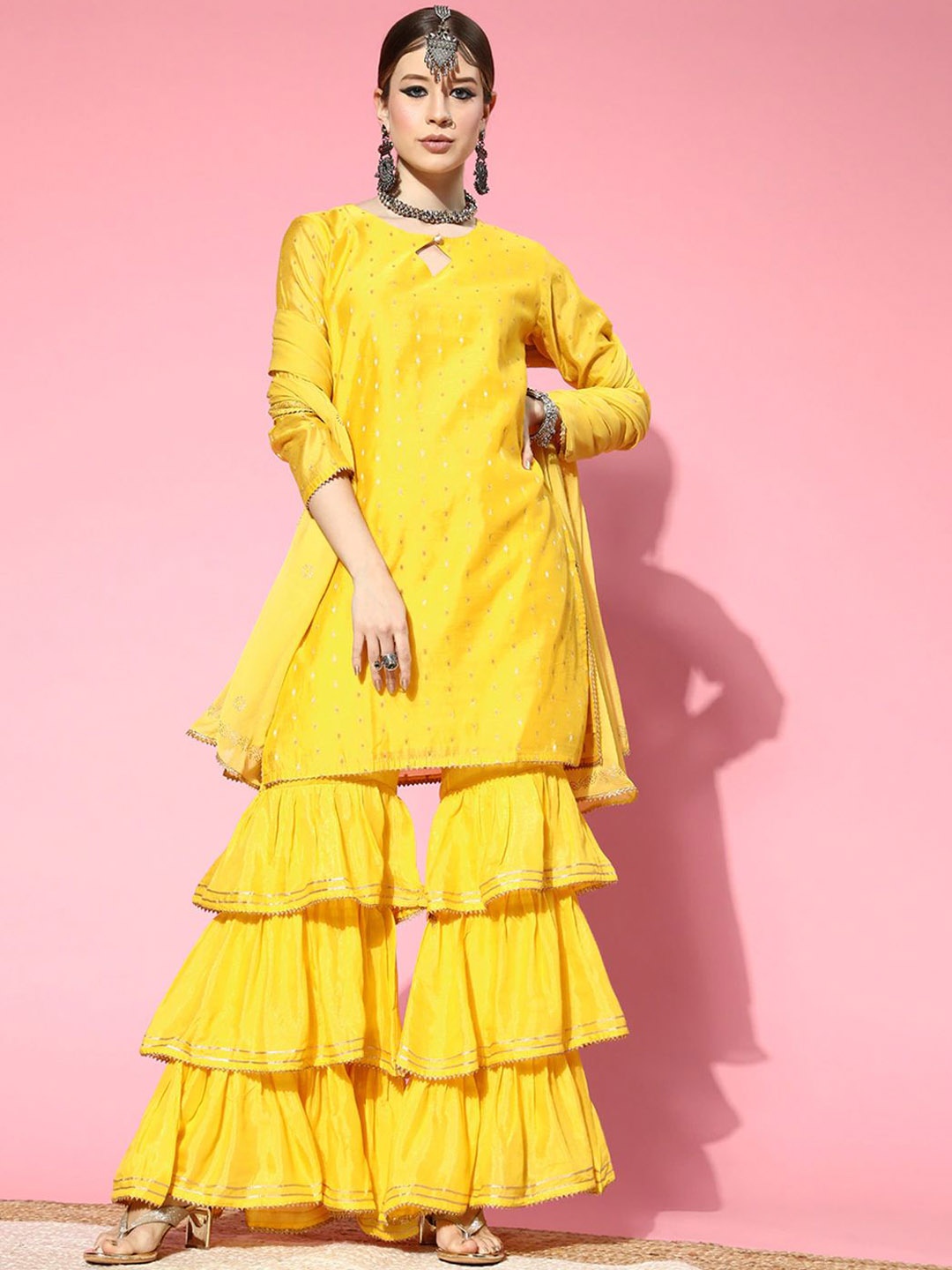 

KALINI Women Regular Gotta Patti Kurti with Sharara & With Dupatta, Yellow