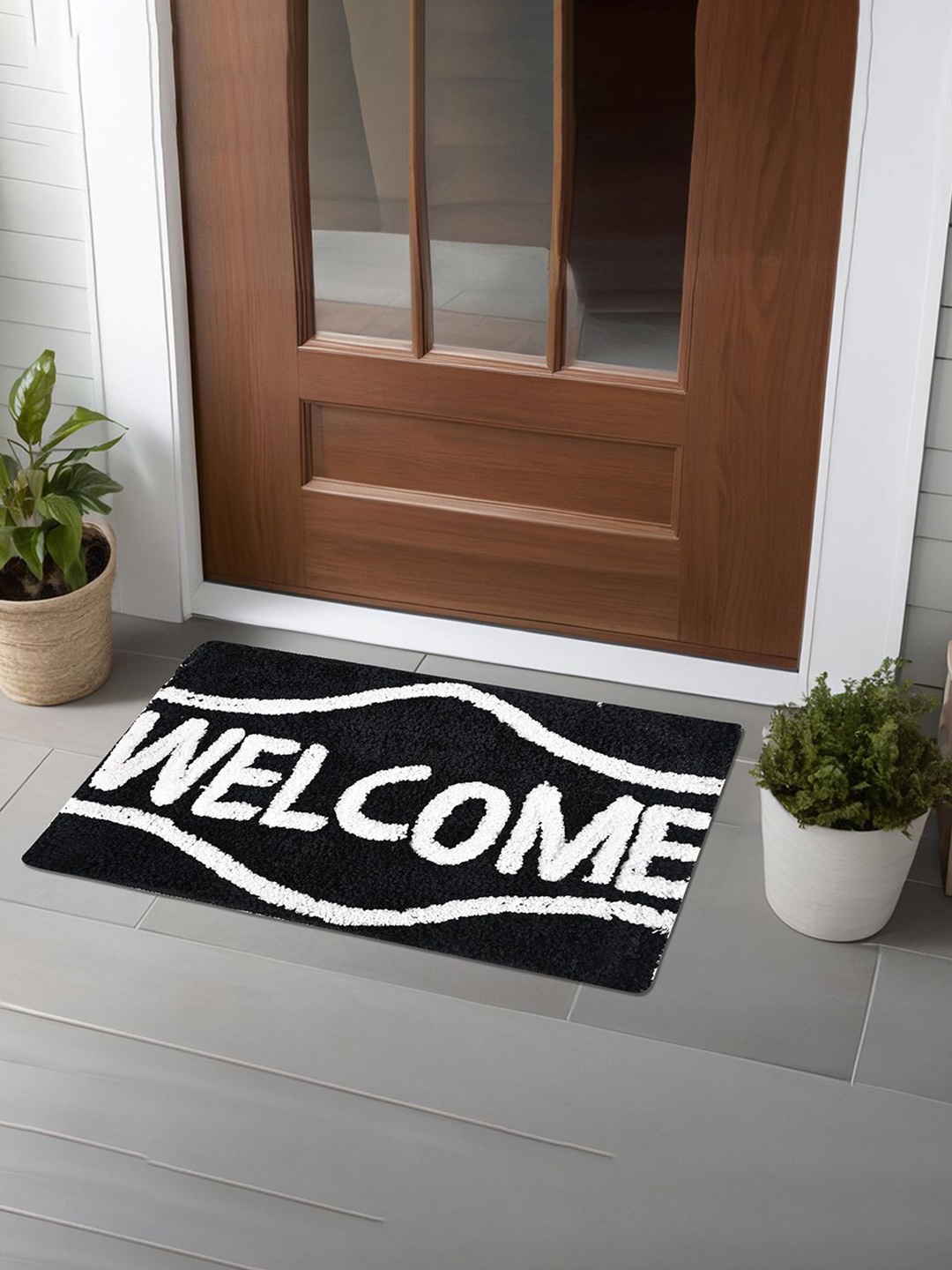 

Kuber Industries 6Pcs Charcoal Black Brown Printed Rectangle Anti Skid Doormats