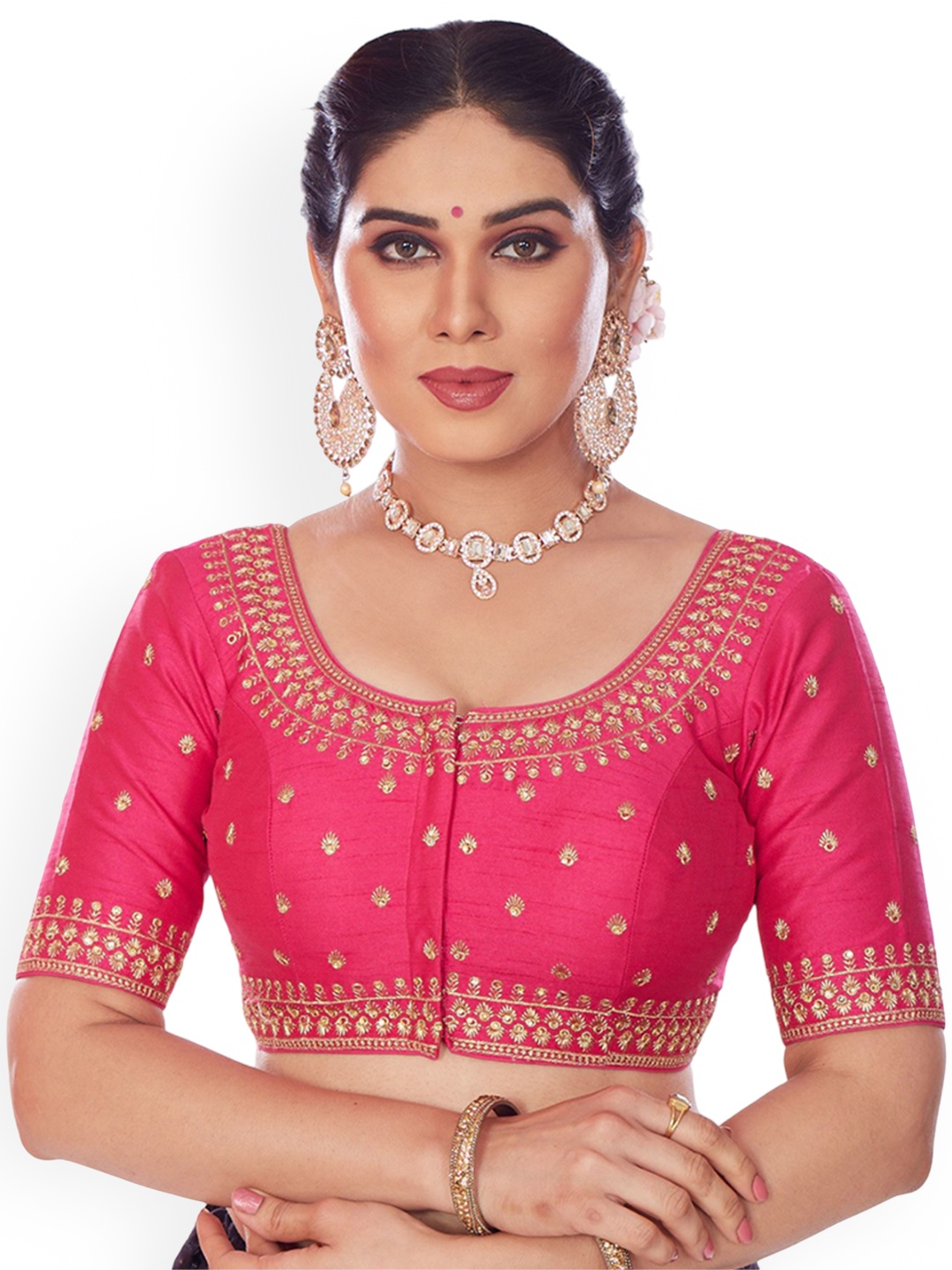 

Mmore Embroidered Readymade Padded Saree Blouse, Pink