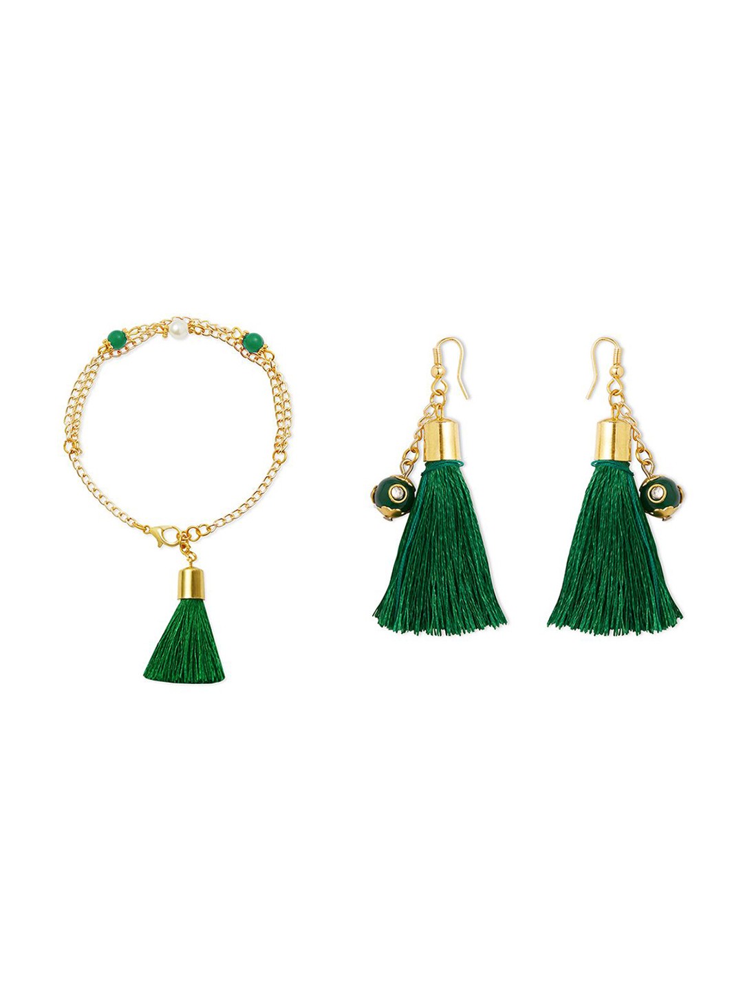 

RIBBON CANDY Beaded Tasselled Jewellery Set, Gold