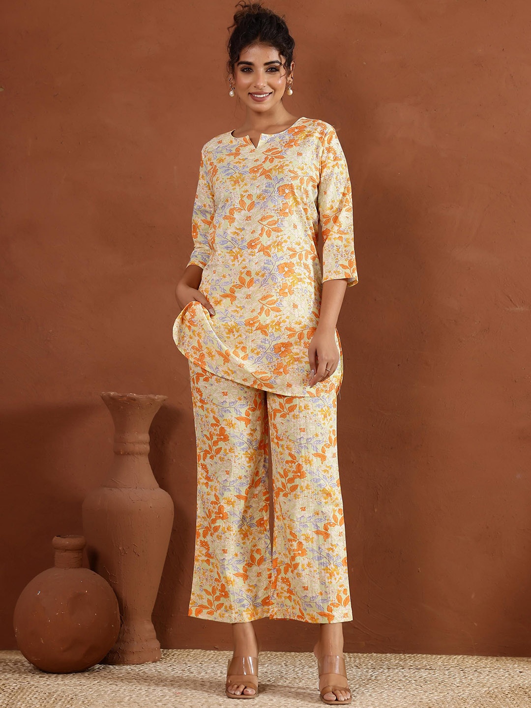 

FLAVIA CREATION Printed Top With Trousers, Orange