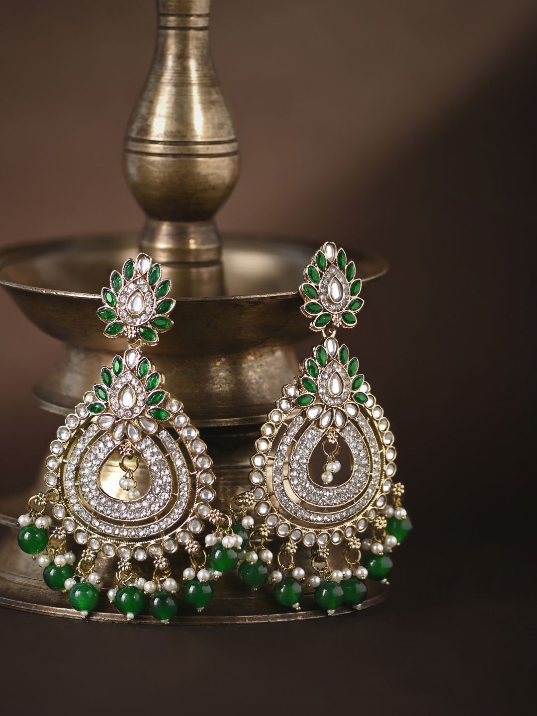 

Kalakrith Milano Kundan Studded Contemporary Drop Earrings, Gold
