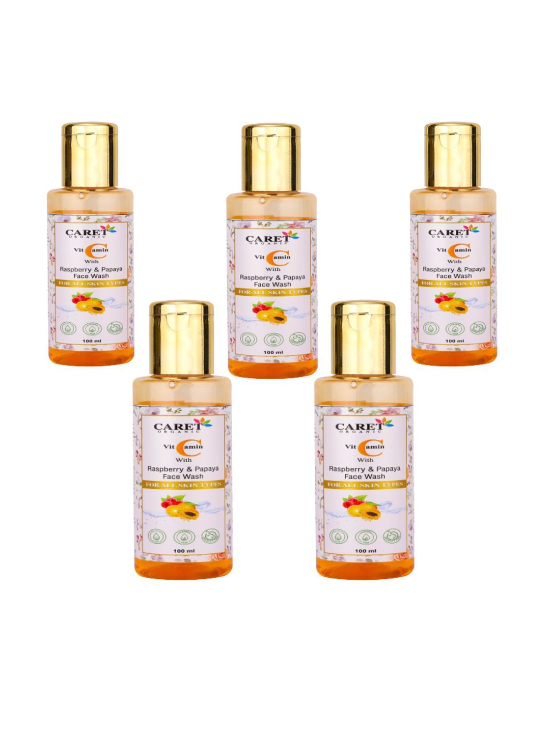 

CARET ORGANIC Set Of 5 Vitamin C Face Wash With Raspberry & Papaya - 100 ml Each, White