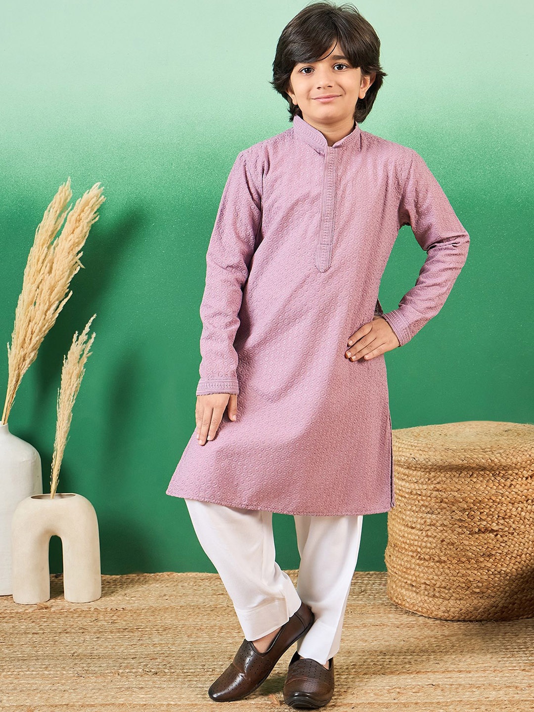 

Sangria Boys Chikankari Embroidered Kurtas, Purple