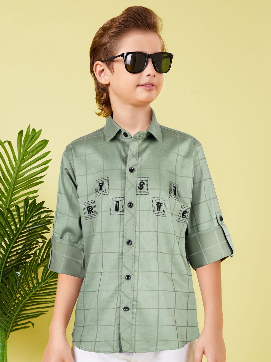 

MashUp Boys Classic Opaque Checked Casual Shirt, Green