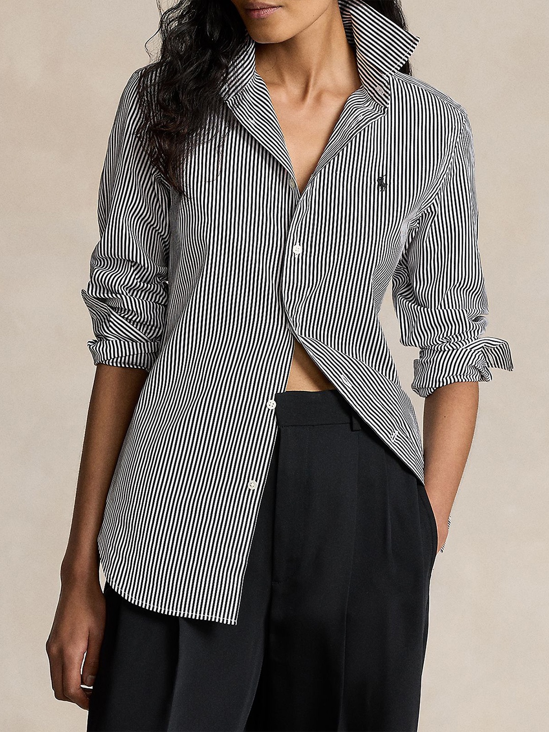 

Polo Ralph Lauren Women Classic Fit Striped Cotton Shirt, Black