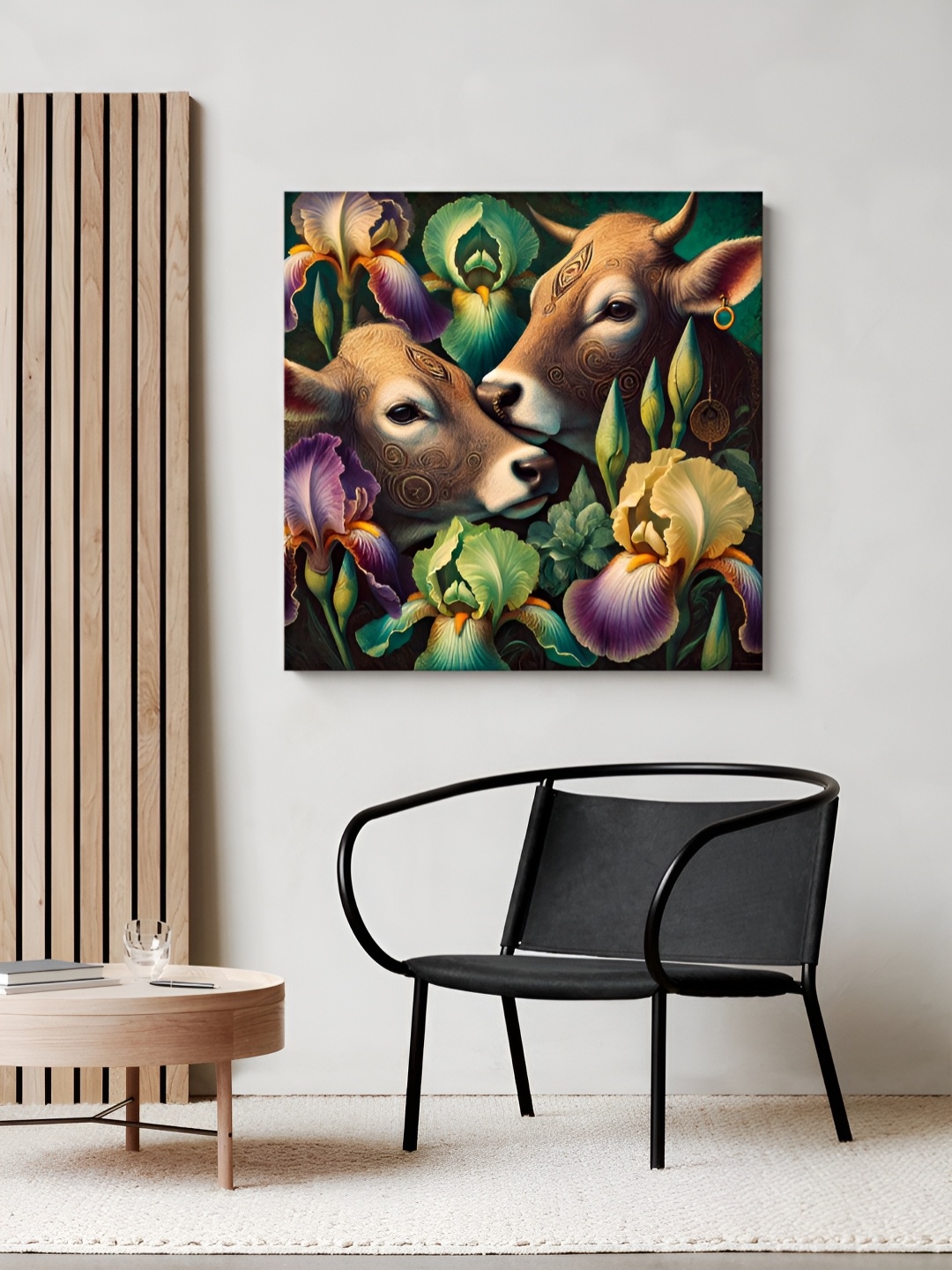 

999Store Green & Brown Cows Printed Canvas Painting Wall Art