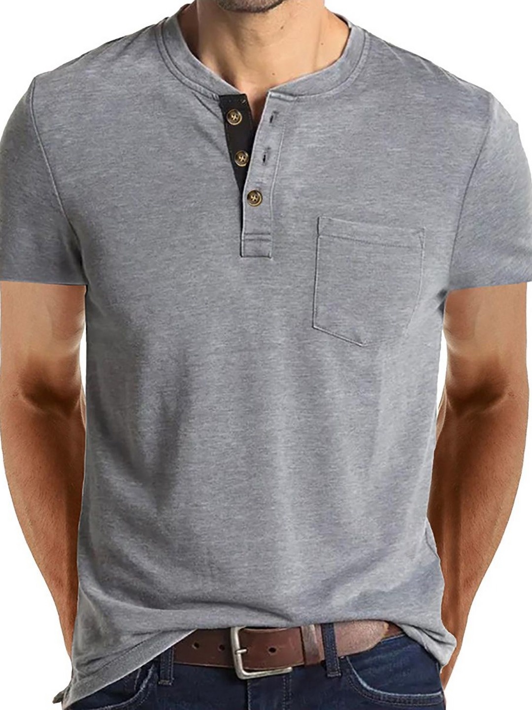 

StyleCast x Revolte Men Solid Henley Neck T-shirt, Grey