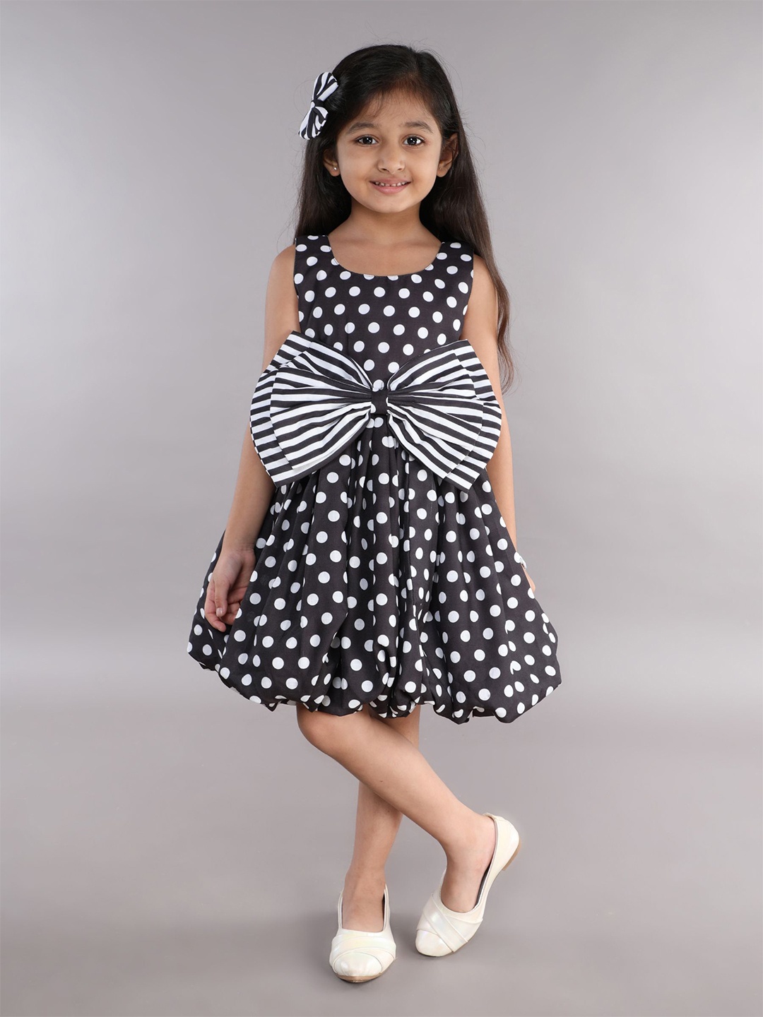 

Pink Chick Polka Dot Striped Balloon Dress, Black