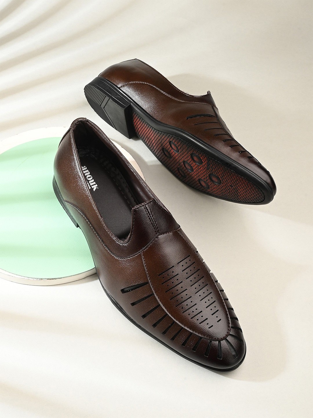 

Anouk Men PU Slip-On Shoe-Style Sandals, Brown