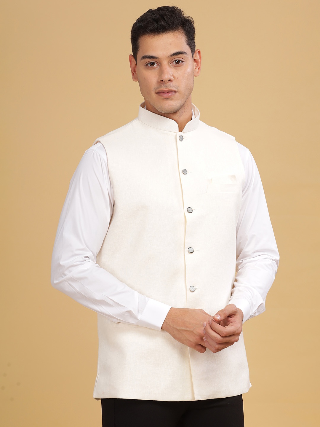 

Anouk Men Woven Nehru Jackets, White