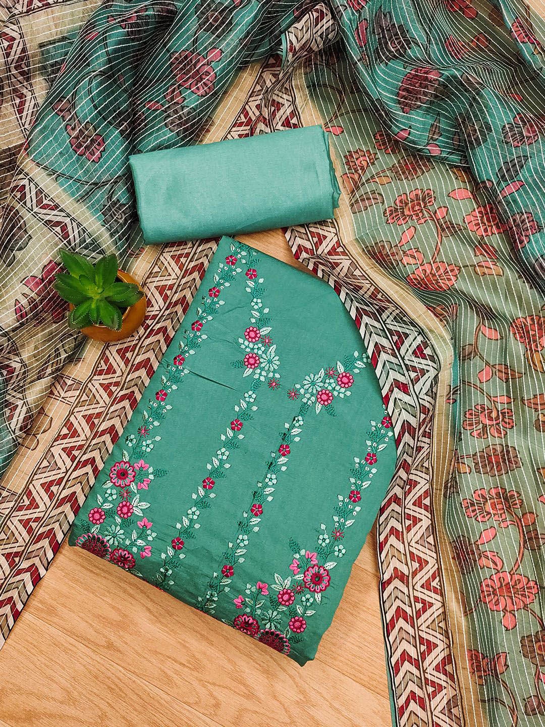 

Lilots Unstitched Dress Material, Green