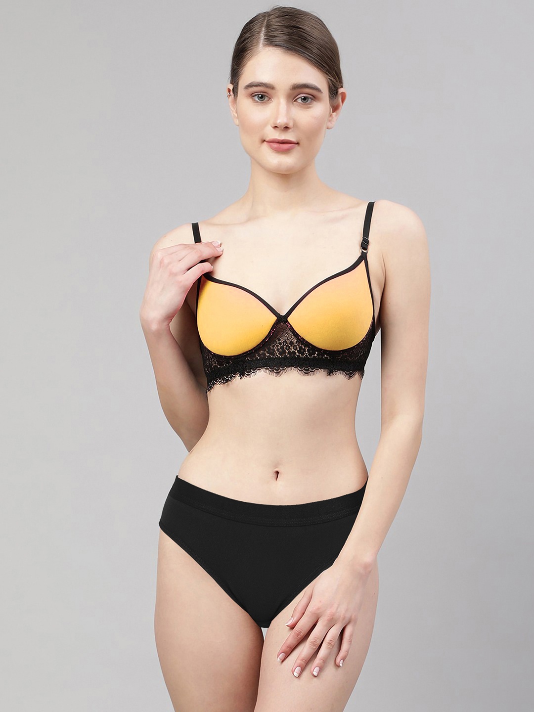 

Aamarsh Self-Design Shoulder strap Lingerie Sets AD_A_Cupri Set1, Brown